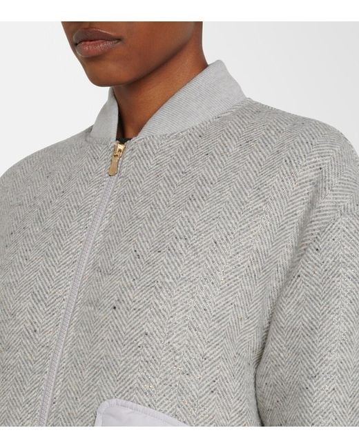 Eleventy Gray Herringbone Wool-Blend Down Jacket