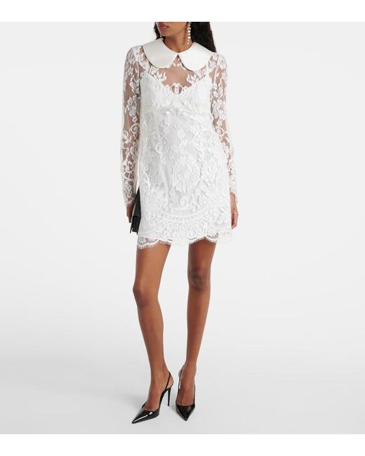 Dolce & Gabbana White Lace And Satin Minidress