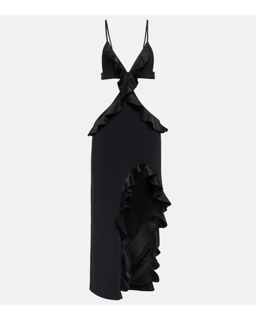 David Koma Ruffle-trimmed Asymmetrical Cutout Midi Dress in Black | Lyst