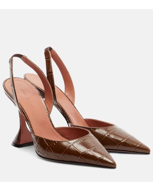 AMINA MUADDI Brown Holli Croc-Effect Leather Slingback Pumps