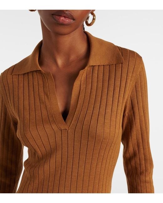 Tod's Brown Ribbed-Knit Silk And Cotton Midi Dress