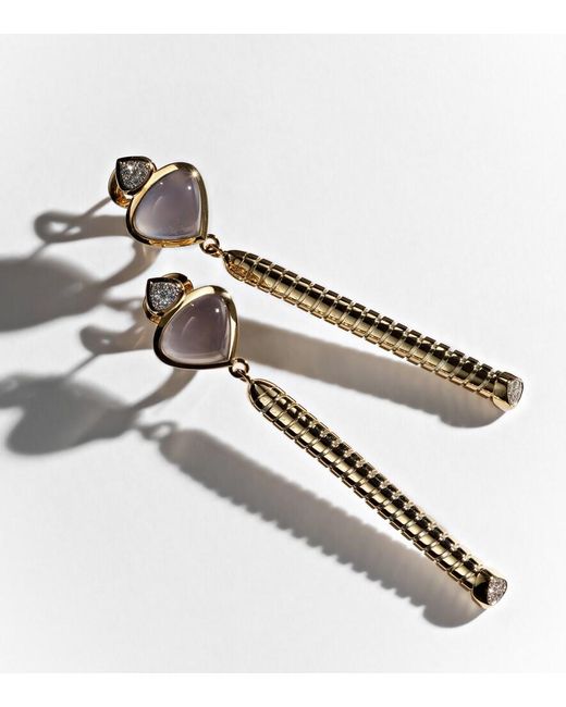 Marina B White Trisolina 18Kt Drop Earrings With Chalcedony And Diamonds