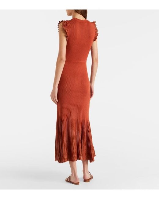 Ulla Johnson Orange Noelle Knitted Lame Midi Dress
