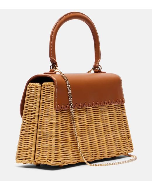 Self-Portrait Brown Tote Bag Bow Mini Aus Rattan Mit Lederimitat