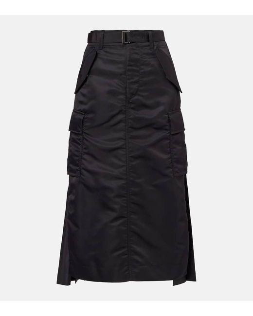 Sacai Black Nylon Twill Midi Skirt