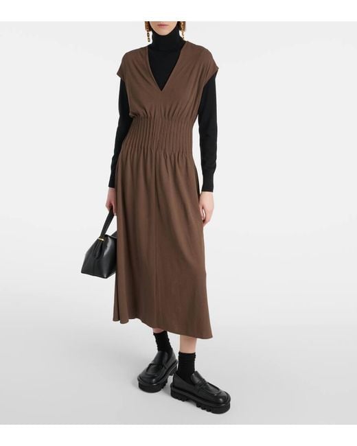 Vince Brown Cotton Jersey Midi Dress