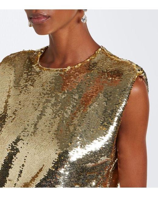 Monique Lhuillier Metallic Sequined Embellished Gathered Gown