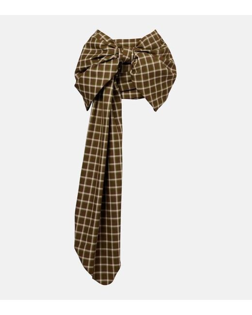 Acne Green Bow-Detail Checked Twill Miniskirt