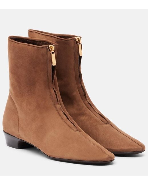 Herbert Levine Brown Easy Does It Shearling-Trimmed Suede Ankle Boots