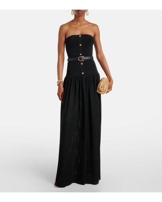 Self-Portrait Black Belted Knitted Strapless Maxidress
