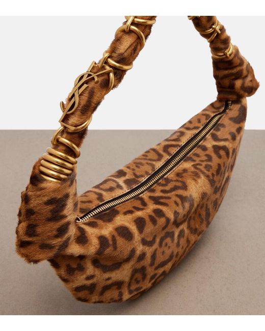 Saint Laurent Brown Amalia Mini Calf Hair Top-Handle Bag