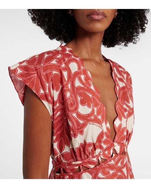 Poupette Red Noreen Printed Cotton Maxi Dress