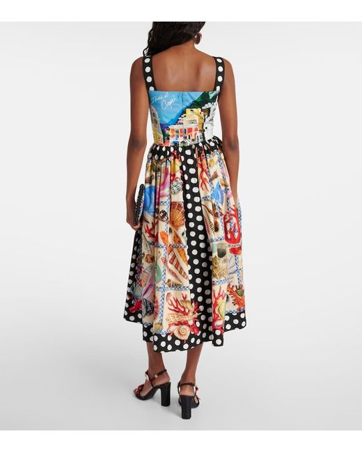Dolce & Gabbana Capri Printed Cotton Midi Dress in White