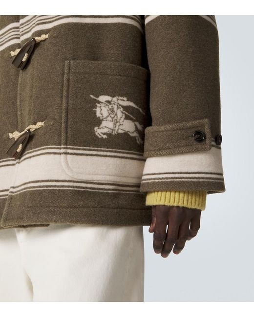 Burberry Green Striped Wool And Cotton-Blend Duffel Coat for men