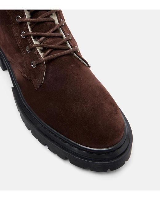 Staud Brown Henry Shearling-Lined Suede Combat Boots