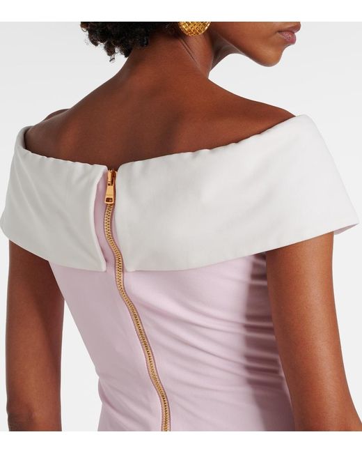 Balmain Pink Draped Off-Shoulder Jersey Gown