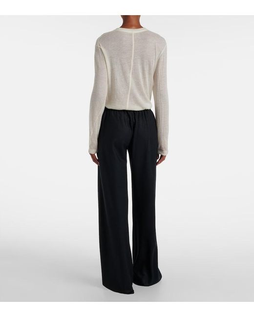 The Row Black Gala Virgin Wool Flannel Wide-Leg Pants