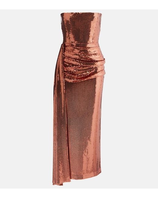 Alex Perry Red Draped Sequined Corset Dress