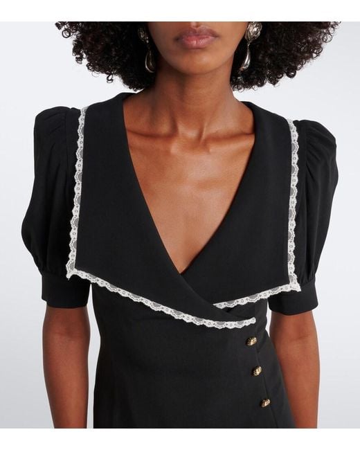 Alessandra Rich Black Lace-Trimmed Cady Midi Dress