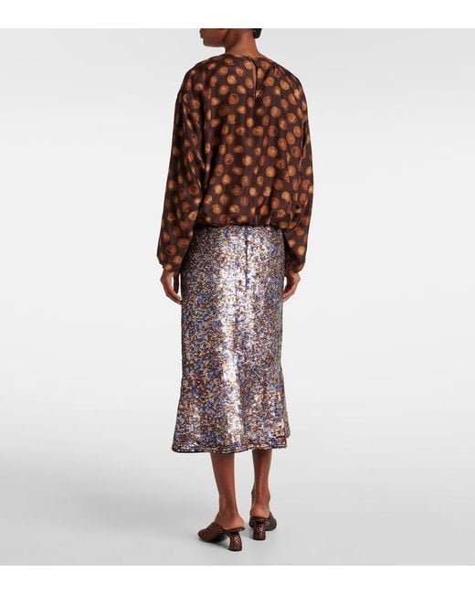 Dries Van Noten Brown Printed Satin Blouse
