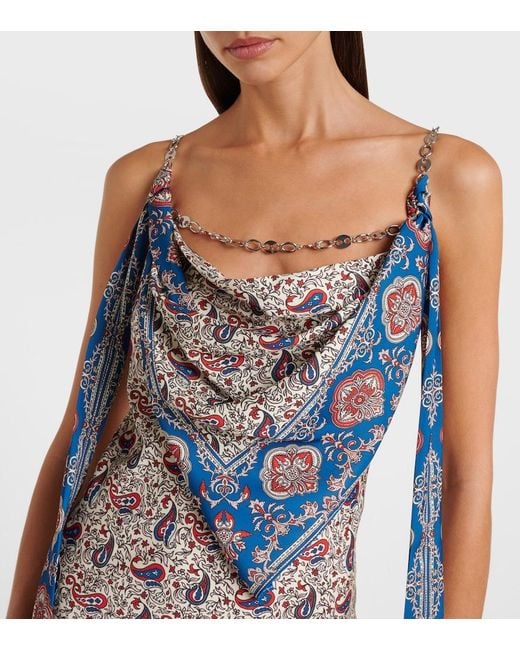 Rabanne Multicolor Paisley Scarf-Detail Satin Slip Dress