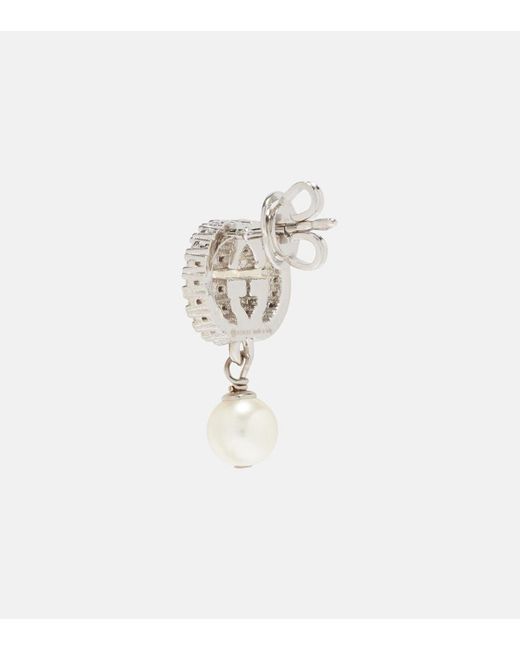 Gucci White Interlocking G Embellished Drop Earrings