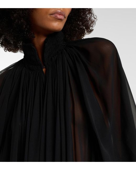 Khaite Black Edgar Semi-Sheer Silk Tulle Midi Dress