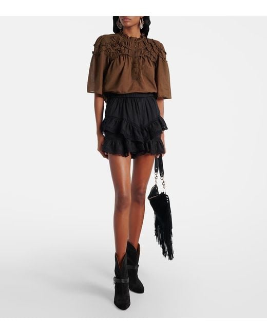 Isabel Marant Brown Ruffled Cotton-Blend Top