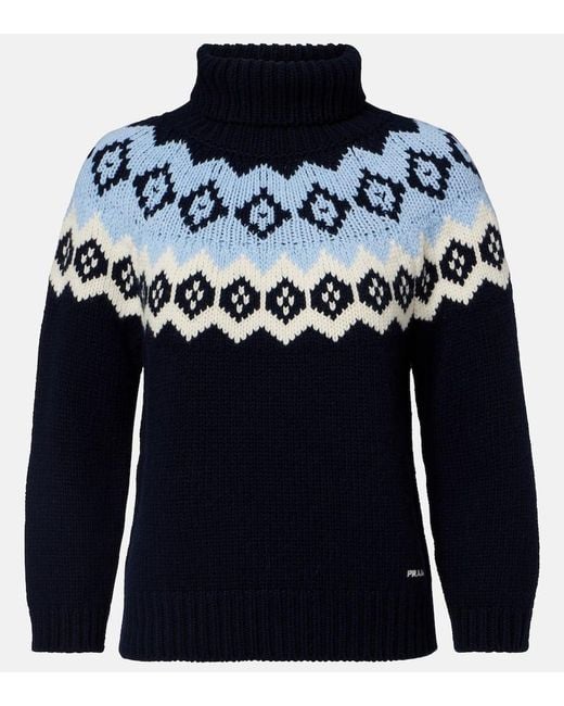 Prada Blue Pullover Aus Wolle Und Kaschmir