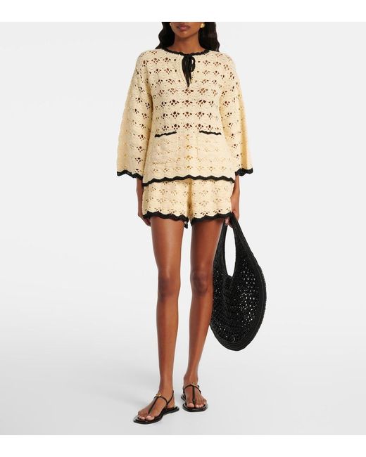 Zimmermann Natural Aster Crochet Cotton Shorts
