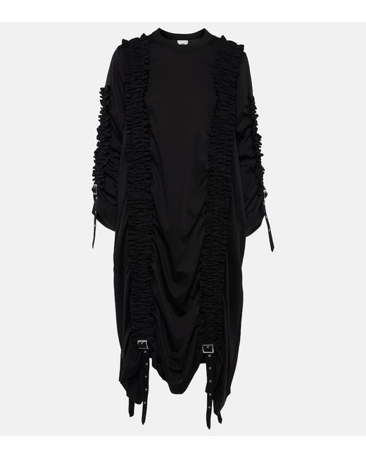 Noir Kei Ninomiya Black Ruched Cotton Midi Dress