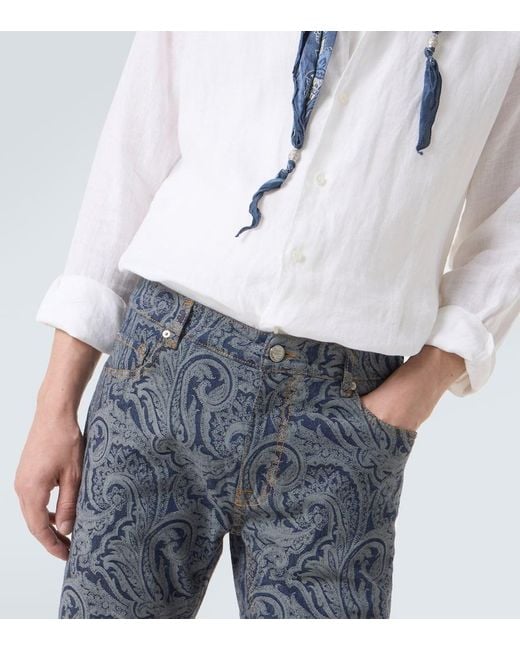 Etro Blue Roma Paisley Slim Jeans for men