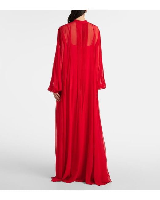 Costarellos Red Clarinda Pleated Silk Georgette Maxi Dress