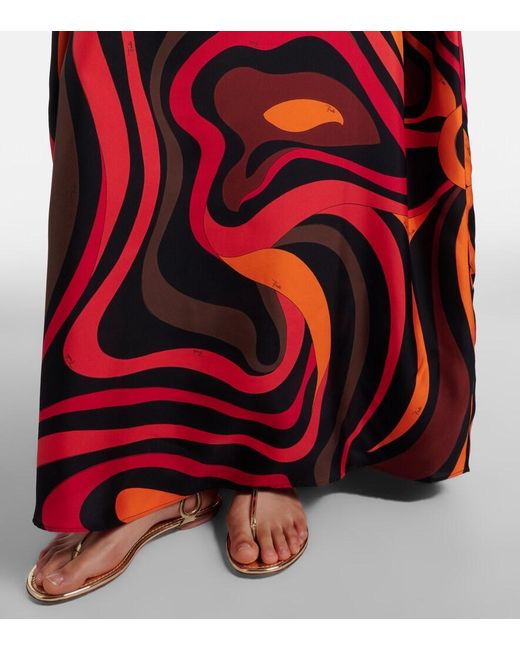 Emilio Pucci Red Marmo Embellished Silk Twill Kaftan