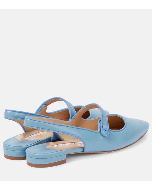 Manolo Blahnik Blue Campariflatsli Leather Slingback Flats