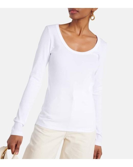 Totême  White Ribbed-knit Cotton Jersey Top