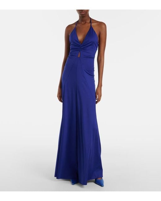 Victoria Beckham Blue Ruched Maxi Dress