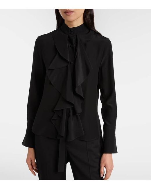 Alexander McQueen Black Ruffled Silk Blouse