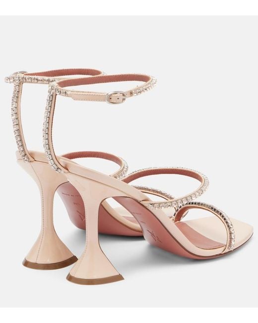 AMINA MUADDI Pink Gilda Embellished Patent Leather Sandals