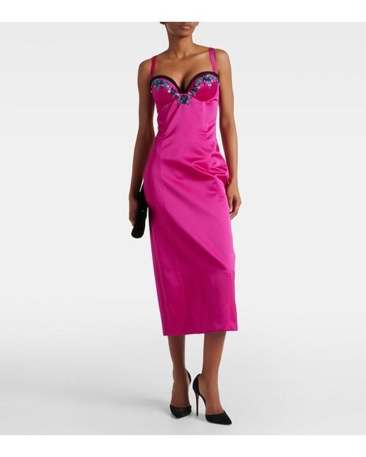 Miss Sohee Pink Embellished Satin Midi Dress