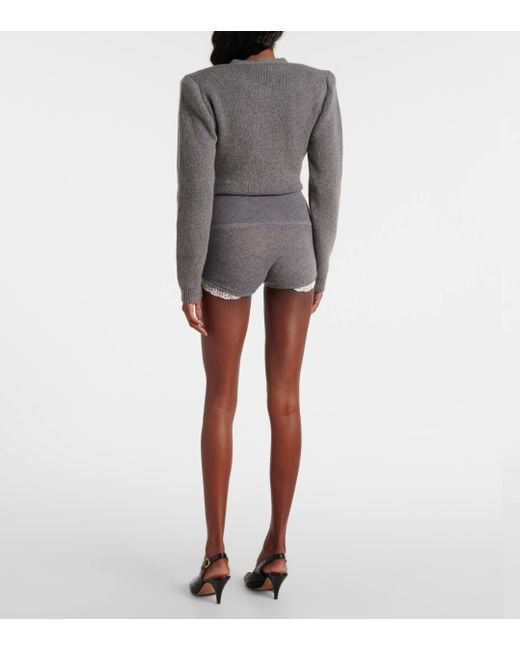 Magda Butrym Gray Lace-Trimmed High-Rise Cashmere Shorts