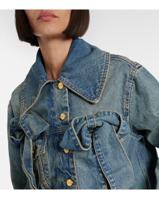 Ganni Blue Bow-Detail Denim Jacket