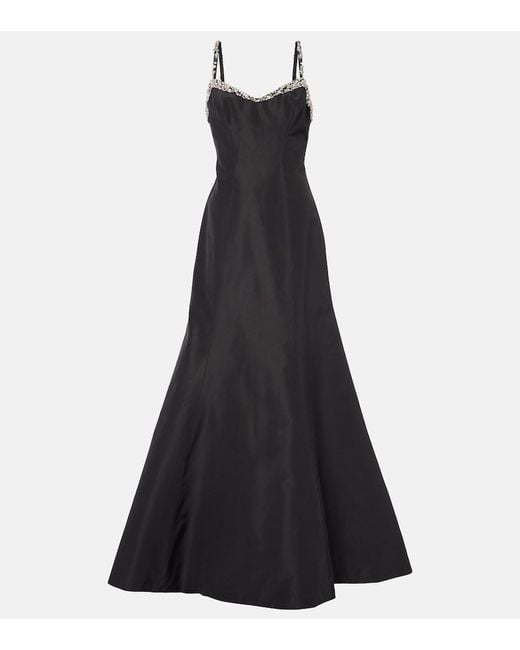 Monique Lhuillier Black Tumpet Embellished Silk Gown