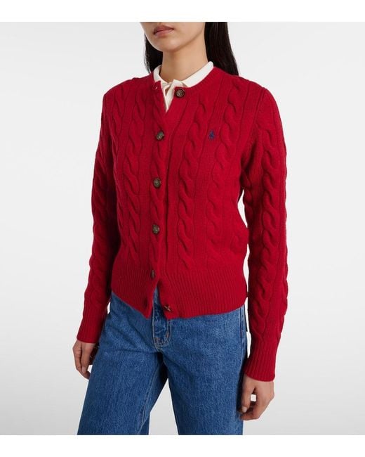 Polo Ralph Lauren Red Cable-Knit Wool And Cashmere Cardigan
