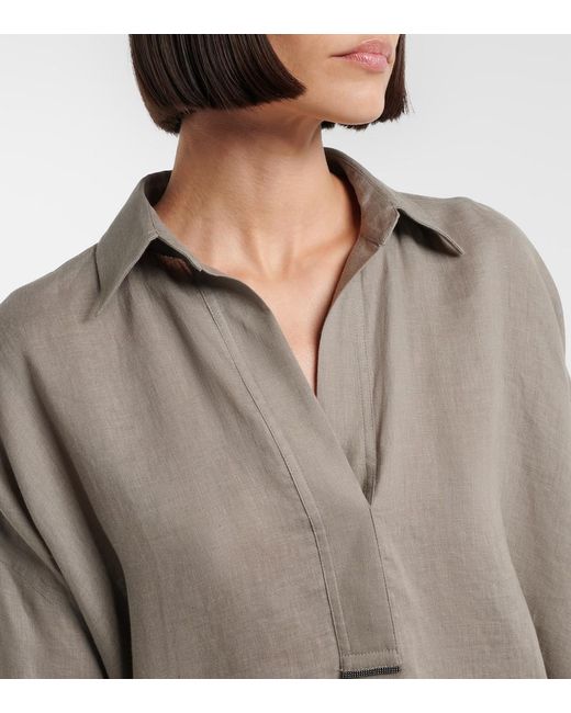 Brunello Cucinelli Gray Oversized Linen Shirt