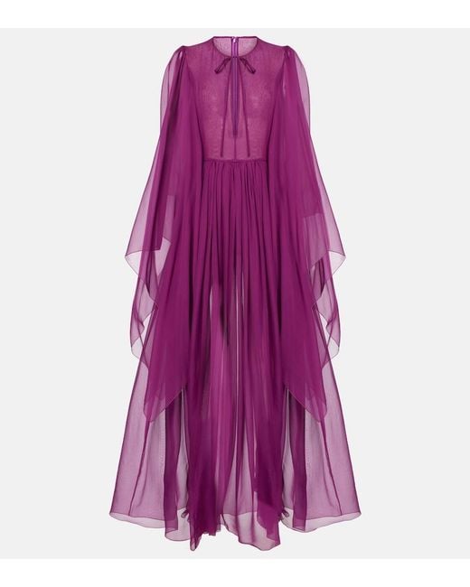 Dolce & Gabbana Purple Long Silk Chiffon Caftan With Drawstring