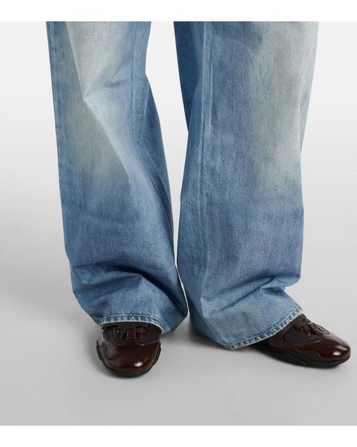 Acne Blue Trompe L'Oeil Cotton Poplin Wide-Leg Pants