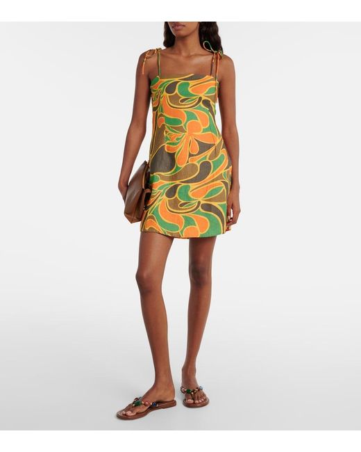 Faithfull The Brand Green Ysla Printed Linen Minidress