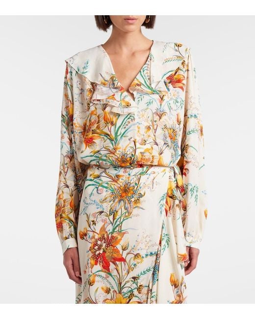 Etro White Floral Ruffled Blouse