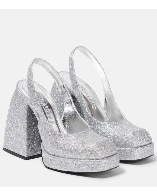 NODALETO White Bulla Jill Glitter Platform Pumps
